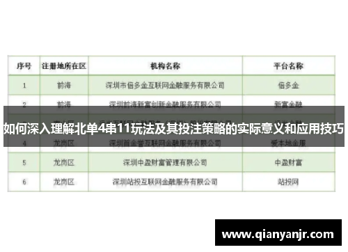 如何深入理解北单4串11玩法及其投注策略的实际意义和应用技巧